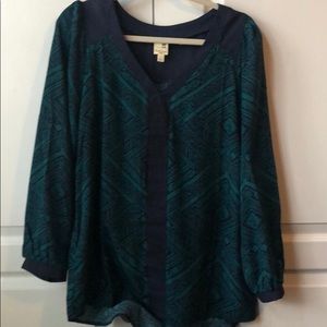 Pink Owl navy and dark green blouse